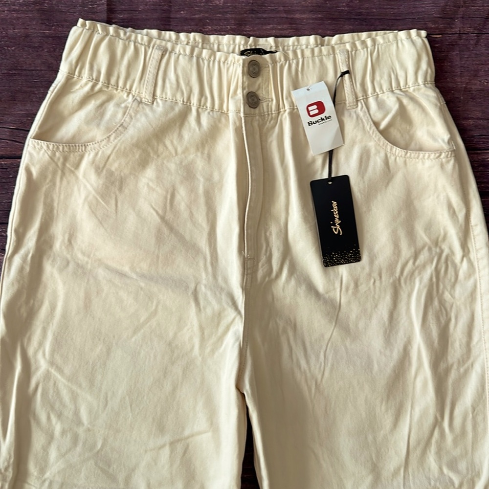 Buckle Store Shinestar Ivory Cream Paper Bag Cotton Pants Sz XL New NWT - Picture 3 of 8
